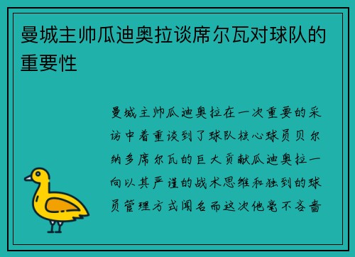 曼城主帅瓜迪奥拉谈席尔瓦对球队的重要性